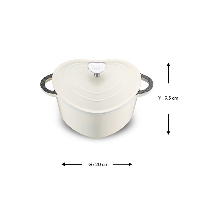 Emsan Kalp Döküm Tencere 20 cm Krem