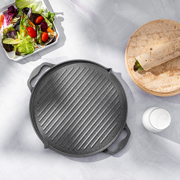 Emsan Stone Alüminyum Döküm Çift Taraflı Gözleme Tavası 34 cm Gri