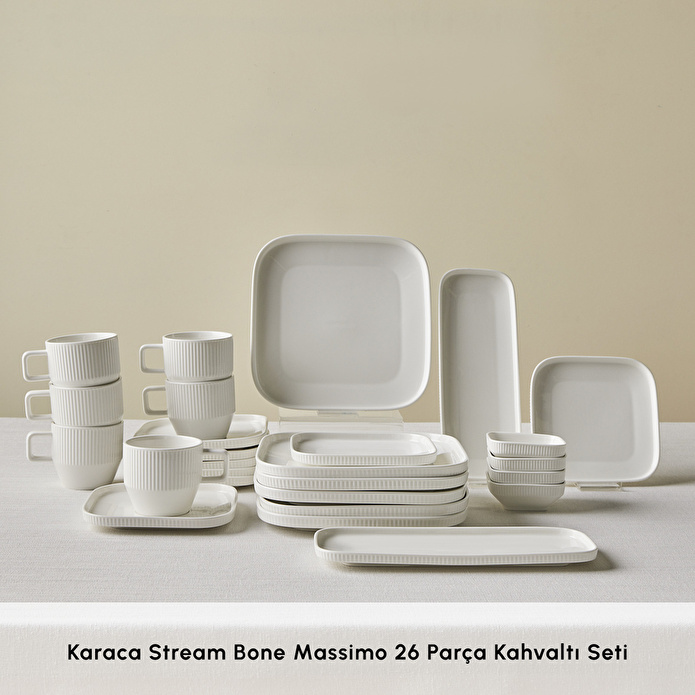 Karaca Stream Bone Massimo White 26 Parça 6 Kişilik Kahvaltı Takımı