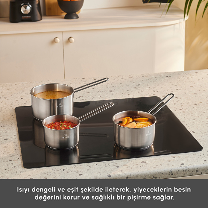 Emsan Fiorino İndüksiyon Tabanlı Çelik 3 Parça Mini Sütlük/Sosluk Set