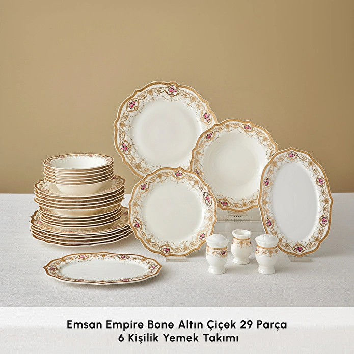 Emsan Empire Bone Altın Çiçek 29 Parça 6 Kişilik Yemek Takımı