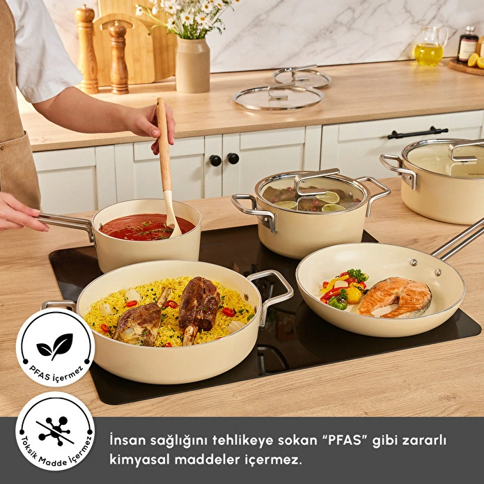 Karaca x Refika Swiss Crystal 9 Parça Tencere ve Tava Seti Beige