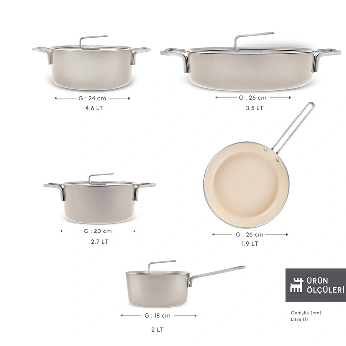 Karaca x Refika Swiss Crystal 9 Parça Tencere ve Tava Seti Beige