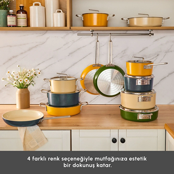 Karaca x Refika Swiss Crystal 9 Parça Tencere ve Tava Seti Mustard Yellow
