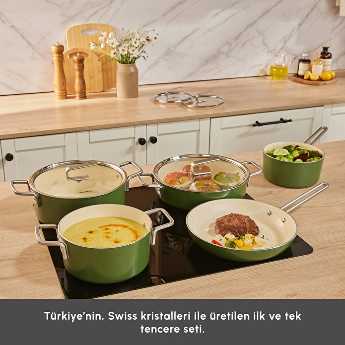 Karaca x Refika Swiss Crystal 9 Parça Tencere ve Tava Seti Emerald Green