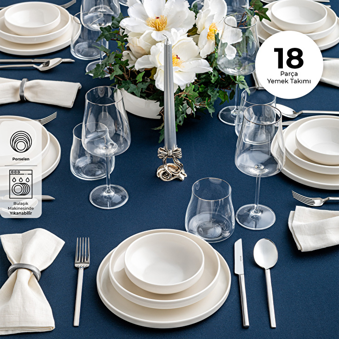 Emsan Alfa Porselen 18 Parça 6 Kişilik Yemek Takımı Beyaz