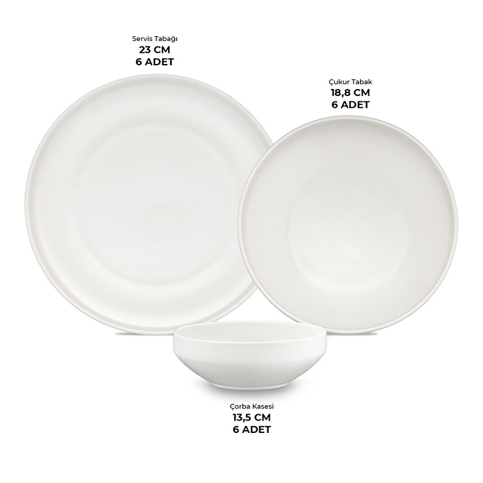 Emsan Alfa Porselen 18 Parça 6 Kişilik Yemek Takımı Beyaz