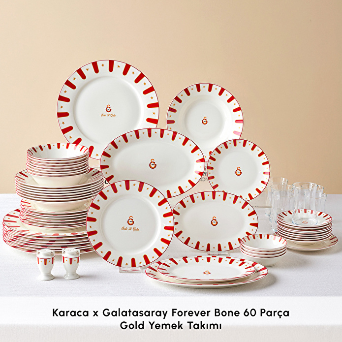Karaca x Galatasaray Lisanslı Forever Bone 60 Parça 8 Kişilik Yemek Takımı Gold