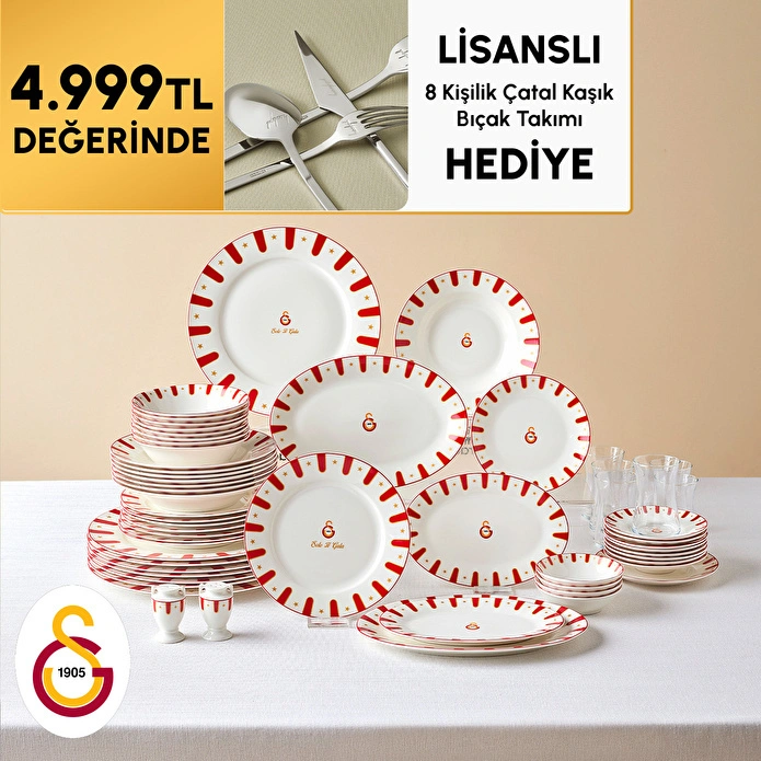 Karaca x Galatasaray Lisanslı Forever Bone 60 Parça 8 Kişilik Yemek Takımı Gold