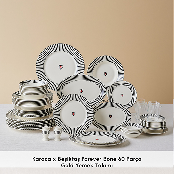 Karaca x Beşiktaş Lisanslı Forever Bone 60 Parça 8 Kişilik Yemek Takımı Platin