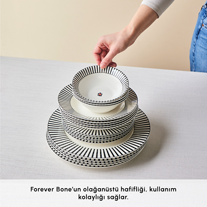 Karaca x Beşiktaş Lisanslı Forever Bone 60 Parça 8 Kişilik Yemek Takımı Platin