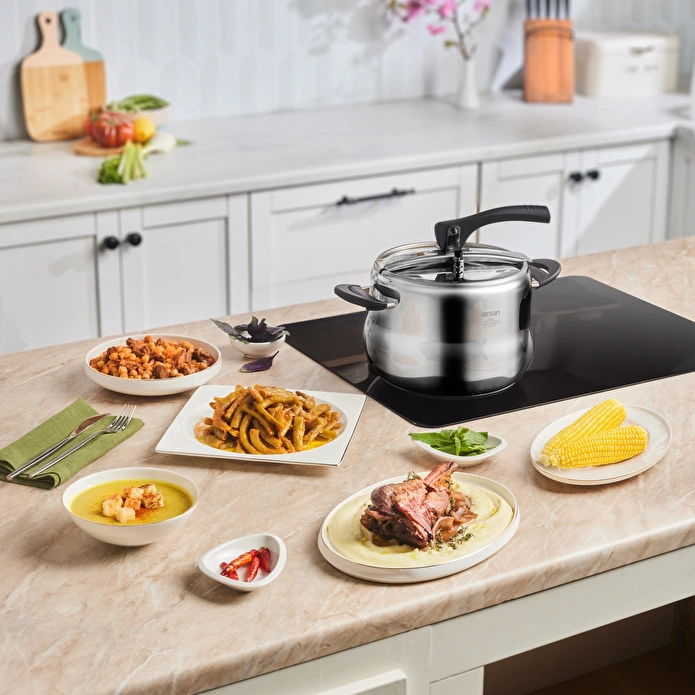 Emsan Retro Paslanmaz Çelik İndüksiyon Tabanlı Düdüklü Tencere 4 Litre