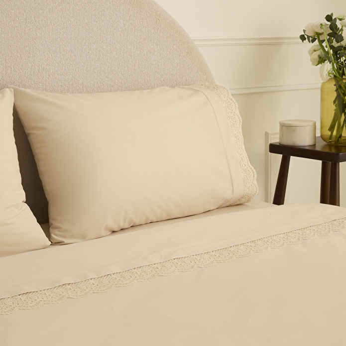 Karaca Home Velisse Dantelli Çift Kişilik Nevresim Takımı Bej