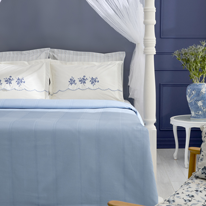 Karaca Home Virelle %100 Pamuk Nish Set Çift Kişilik Pike Takımı Mavi
