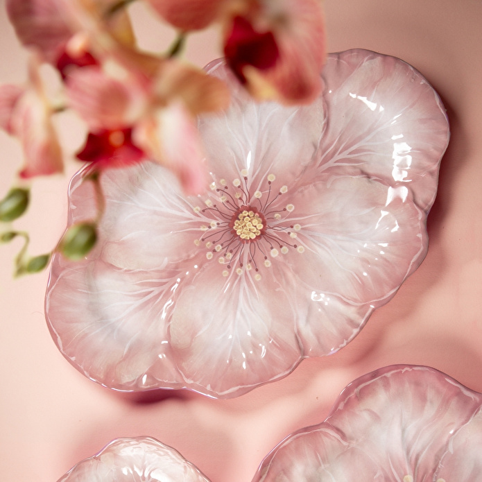Baci Milano Botanica Çiçek Desenli Melamin Pembe Oval Tabak 40,5 cm