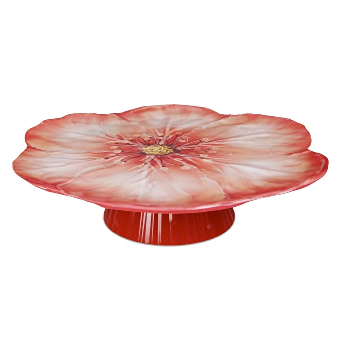 Baci Milano Botanica Çiçek Desenli Melamin Mercan Rengi Büyük Boy Ayaklı Kek Standı 40,5 cm