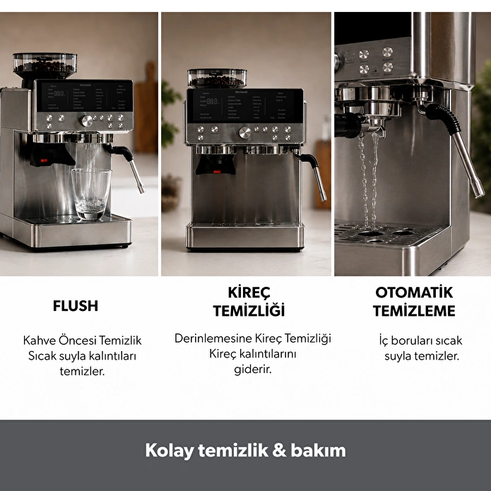 Homend LattePrimo Barista Tipi Çekirdek Öğütücülü Espresso Makinesi, 20 Sıcak ve Soğuk İçecek