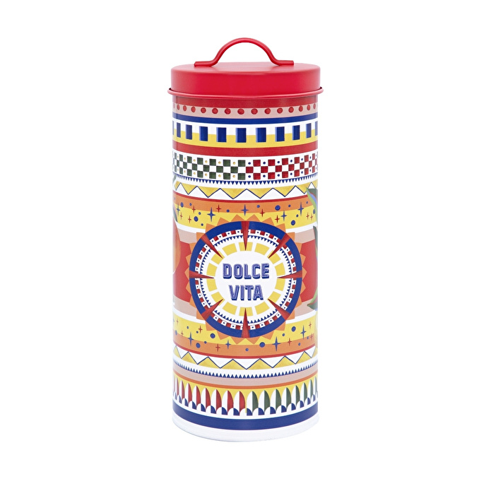 Baci Milano Dolce Vita Çark Desenli Paslanmaz Çelik Vakumlu Uzun Silindir Spaghetti Saklama Kutusu Ø 11 cm, H 29 cm