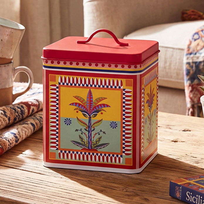 Baci Milano Dolce Vita Güneş Desenli Paslanmaz Çelik Vakumlu Büyük Köşeli Saklama Kutusu 14 x 14 cm, H 16 cm