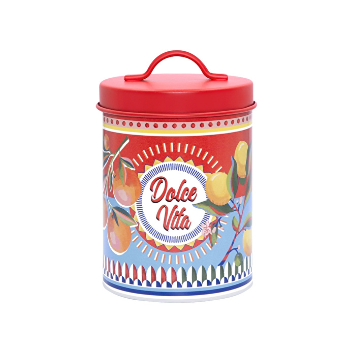 Baci Milano Dolce Vita Limon & Portakal Desenli Yeşil Pembe Paslanmaz Çelik Vakumlu Silindir Saklama Kutusu Ø 11 cm, H 18 cm