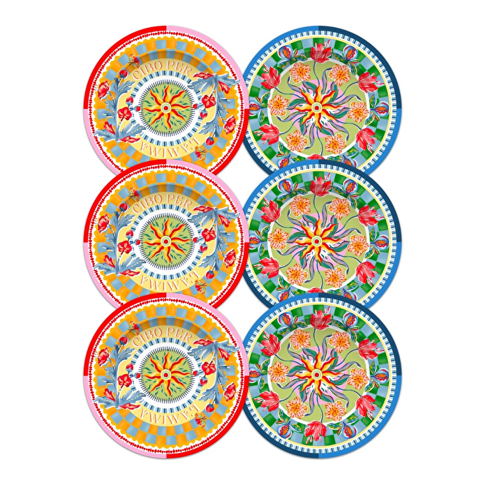 Baci Milano Dolce Far Niente Mavi ve Pembe Renkli Karışık 6 Parça Melamin Servis Tabağı 28 cm