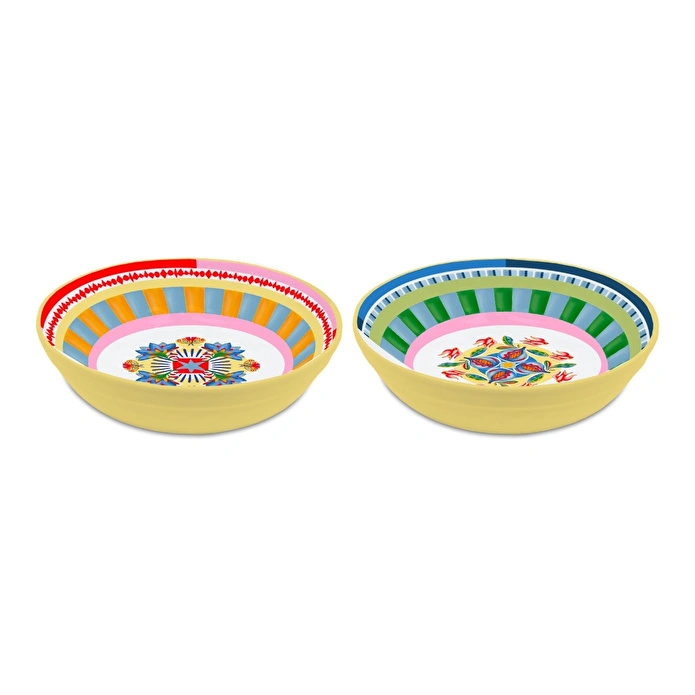 Baci Milano Dolce Far Niente Mavi ve Pembe Renkli Karışık 6 Parça Melamin Çukur Tabak 23 cm