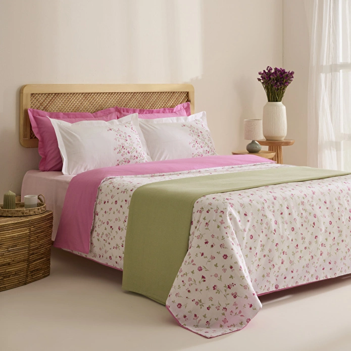 Karaca Home Florevia %100 Pamuk Çift Kişilik Nevresim Pike Takımı Pembe