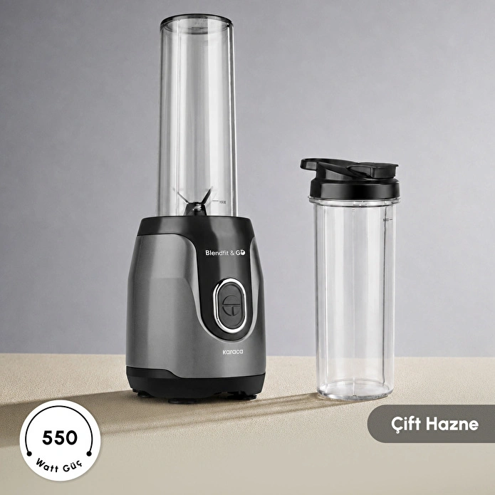 Karaca Blendfit Go Personal Kişisel Smoothie Blender Çift Hazne Antrasit 600ml & 400ml