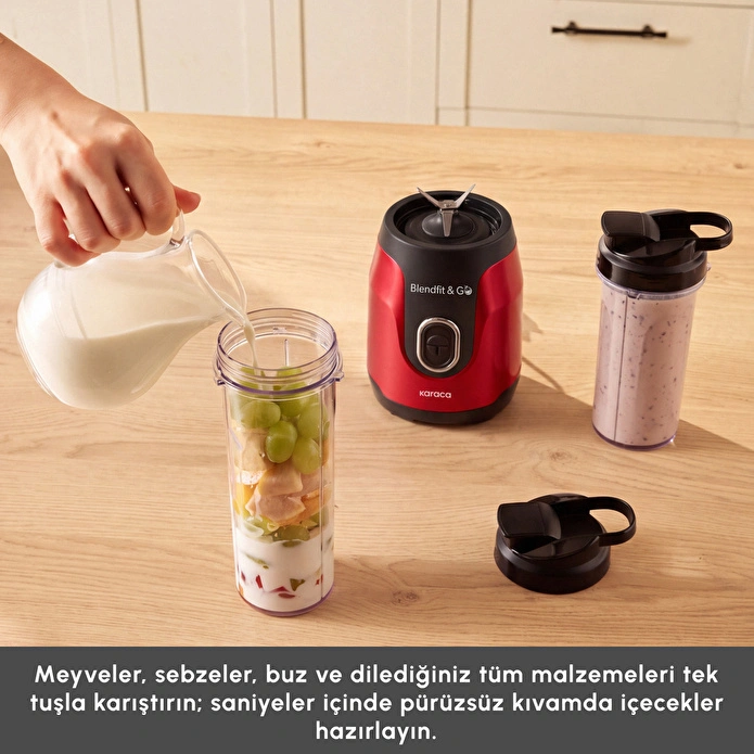 Karaca Blendfit Go Personal Kişisel Smoothie Blender Çift Hazne Kırmızı 600ml & 400ml