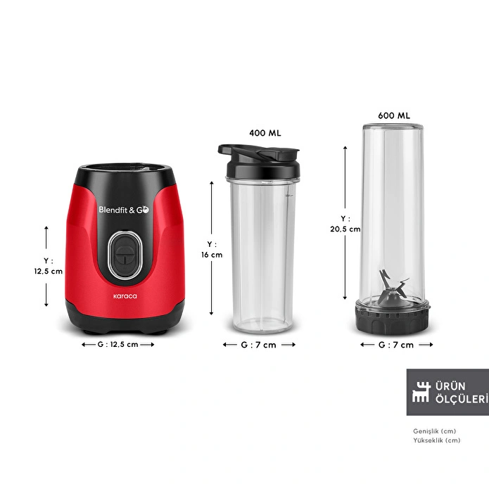 Karaca Blendfit Go Personal Kişisel Smoothie Blender Çift Hazne Kırmızı 600ml & 400ml