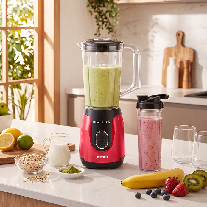 Karaca Blendfit Go Smoothie Blender Set 1000 ml+600 ml Red