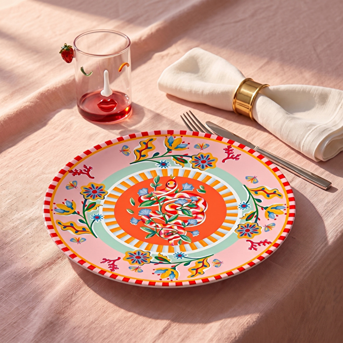 Baci Milano Dolce Far Niente Çiçek Desenli Pembe Emaye Supla Ø 33 cm