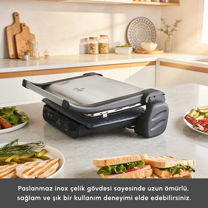Emsan Inox Feel Steel 6 Dilim Kapasiteli Izgara ve Tost Makinesi 1800W