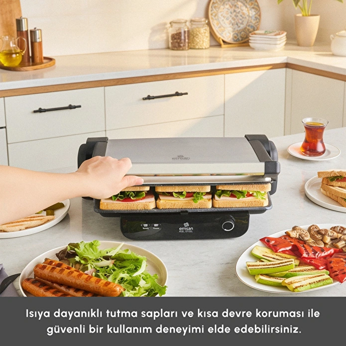 Emsan Inox Feel Steel 6 Dilim Kapasiteli Izgara ve Tost Makinesi 1800W