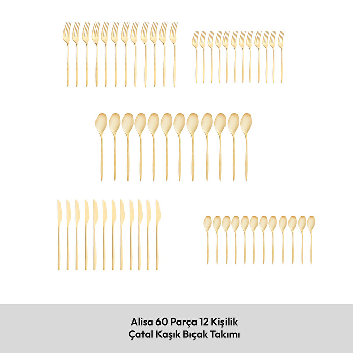 Emsan Alisa Parlak Gold 60 Parça 12 Kişilik Çatal Kaşık Bıçak Takımı