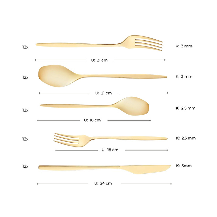 Emsan Alisa Parlak Gold 60 Parça 12 Kişilik Çatal Kaşık Bıçak Takımı
