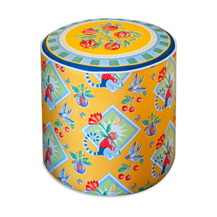 Baci Milano Dolce Far Niente Desenli Sarı Kadife Dokulu Puf Ø 45 cm; H 45 cm