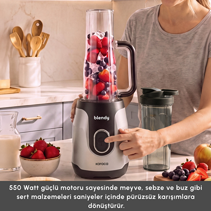 Karaca Blendy Personal Kişisel Kulplu Smoothie Blender Çift Hazneli Silver