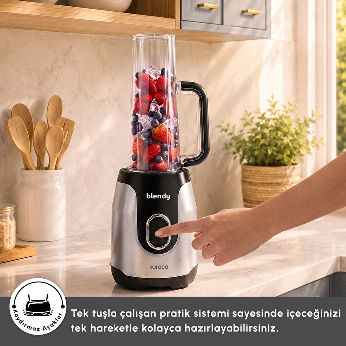 Karaca Blendy Personal Kişisel Kulplu Smoothie Blender Çift Hazneli Silver