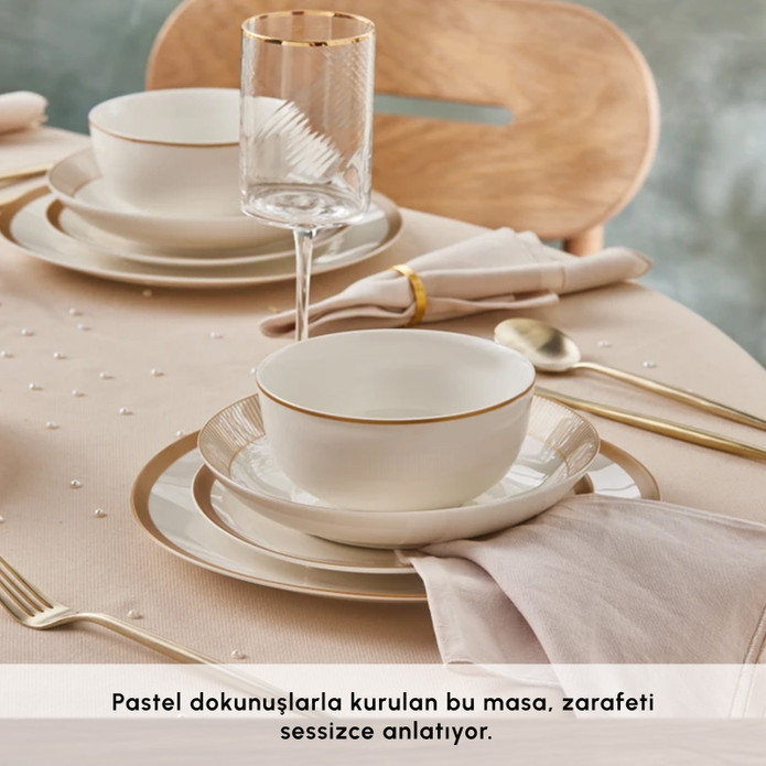 Karaca Forever Bone Gold Line 24 Parça 6 Kişilik Yemek Takımı