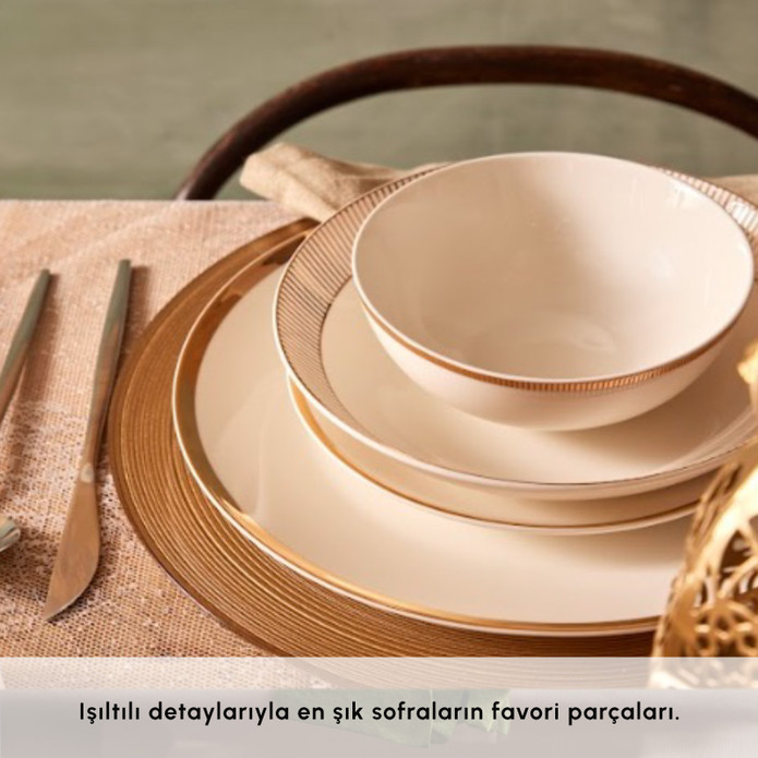 Karaca Forever Bone Gold Line 24 Parça 6 Kişilik Yemek Takımı