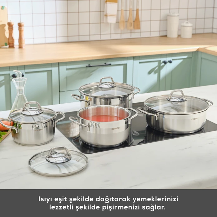 Karaca Belen İndüksiyon Tabanlı 8 Parça Çelik Tencere Seti
