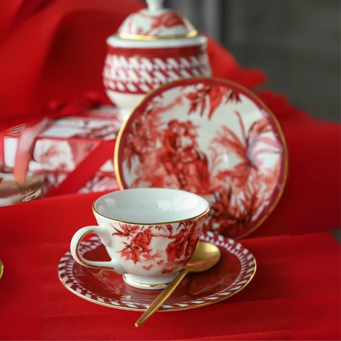 Baci Milano Le Rouge Porselen 2'li Çay Fincanı 9,5 cm x 6,3 cm Kırmızı