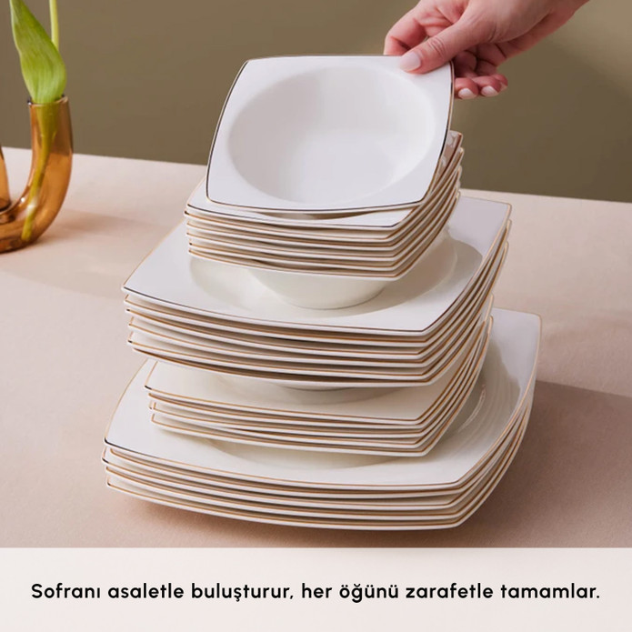 Karaca Square Bone Jamie 53 Parça 12 Kişilik Yemek Takımı Gold
