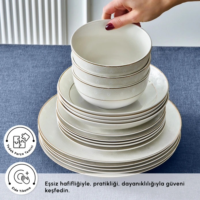 Karaca Elegance Bone Mandarin 53 Parça 12 Kişilik Yemek Takımı Gold