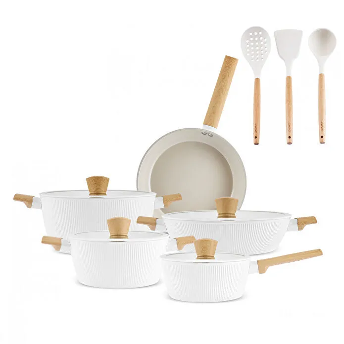 Karaca x Refika Swiss Crystal Pureline İndüksiyon Tabanlı 12 Parça Tencere Seti Almond Cream