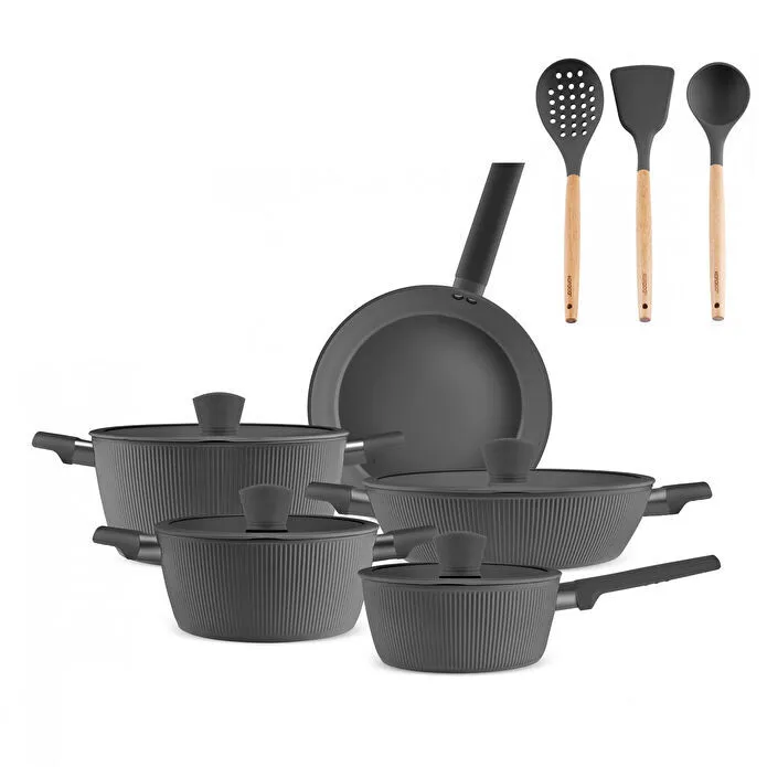 Karaca x Refika Swiss Crystal Pureline İndüksiyon Tabanlı 12 Parça Tencere Seti Gri