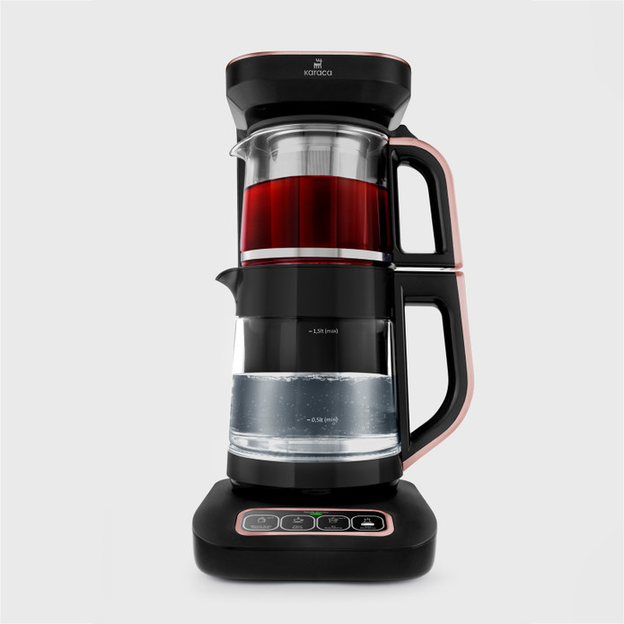 Karaca Çaysever Robotea Pro Connect 4 in 1 Konuşan Otomatik Cam Çay Makinesi Su Isıtıcı ve Filtre Kahve Demleme Makinesi 2500W Rosegold