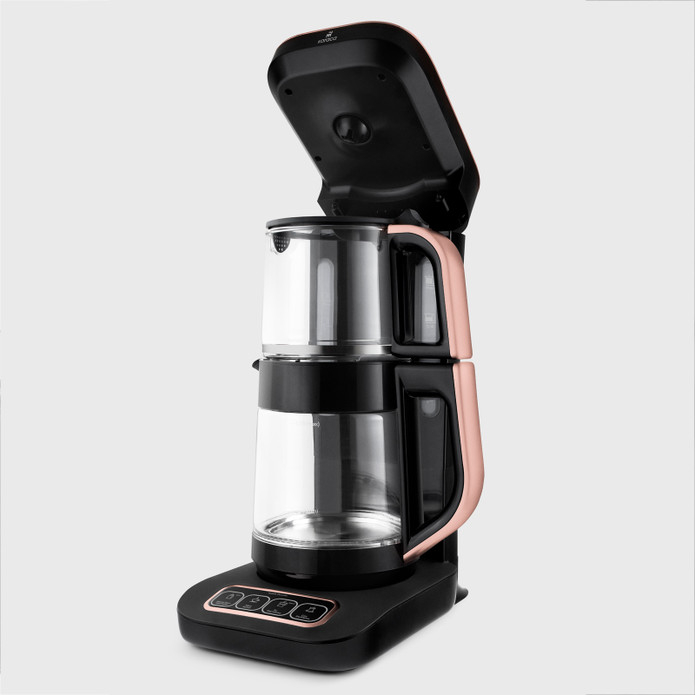 Karaca Çaysever Robotea Pro Connect 4 in 1 Konuşan Otomatik Cam Çay Makinesi Su Isıtıcı ve Filtre Kahve Demleme Makinesi 2500W Rosegold