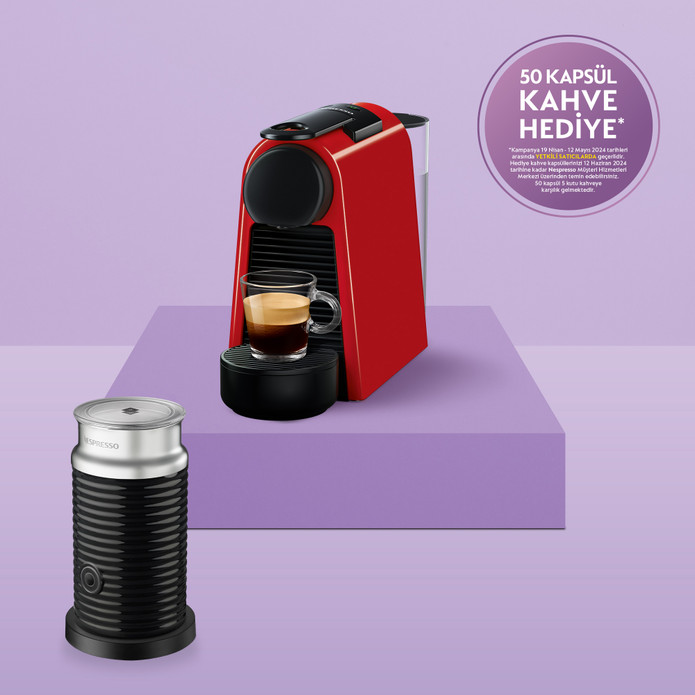 Nespresso D35 Essenza Mini Kırmızı Kahve Makinesi ve Süt Köpürtücü Aksesuar
